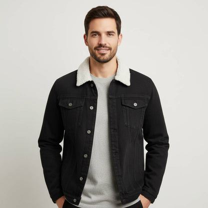 Herren-Jeansjacke mit Fleecefutter und Sherpa-Kragen - Warmes Wintermodell