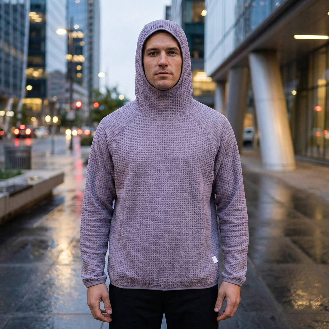 Men's Lightweight Waffle Knit Warm Pullover Hoodie