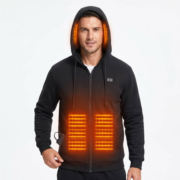 Men's Heated Fleece Hoodie with 7.4V Battery for Winter Warmth