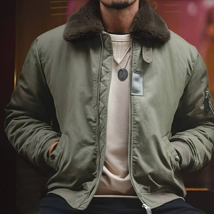 Men's Windproof Bomber Jacket with Rabbit Fur Lining