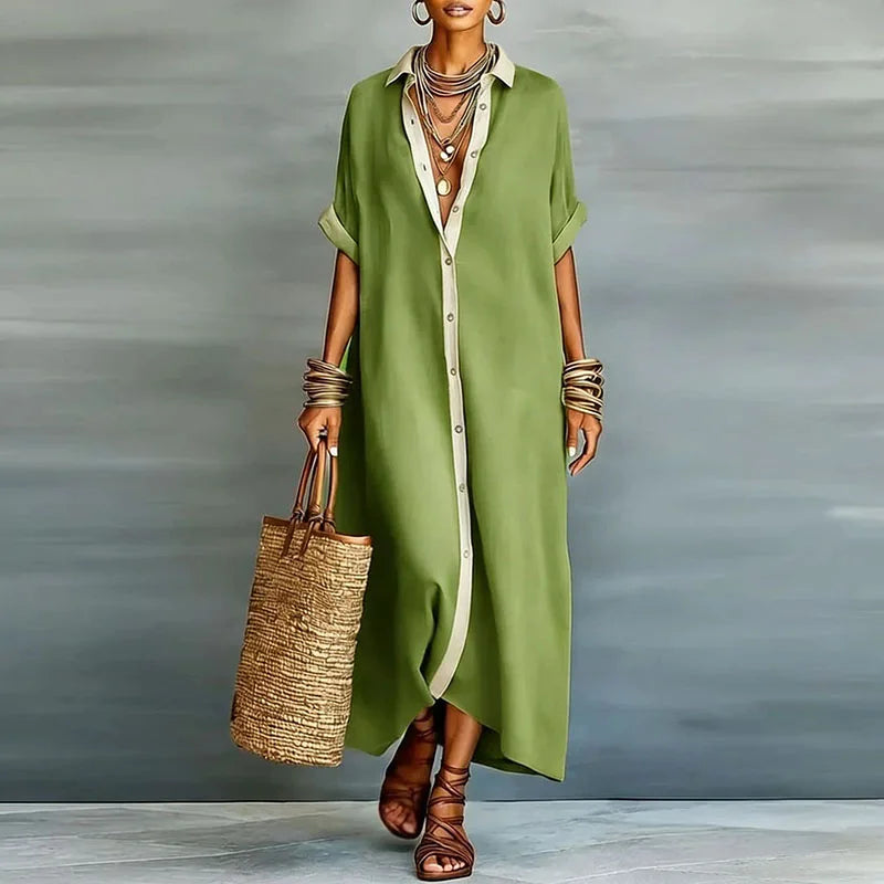 Gemma | Women's Linen Long Shirt Sundress-Omni Prime Goods