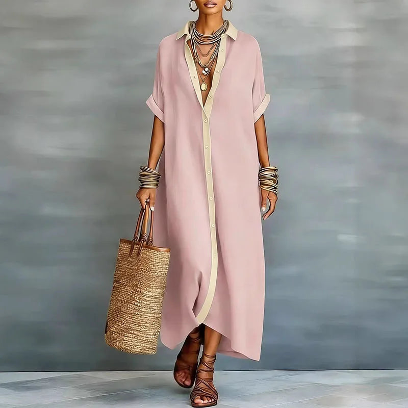Gemma | Women's Linen Long Shirt Sundress-Omni Prime Goods