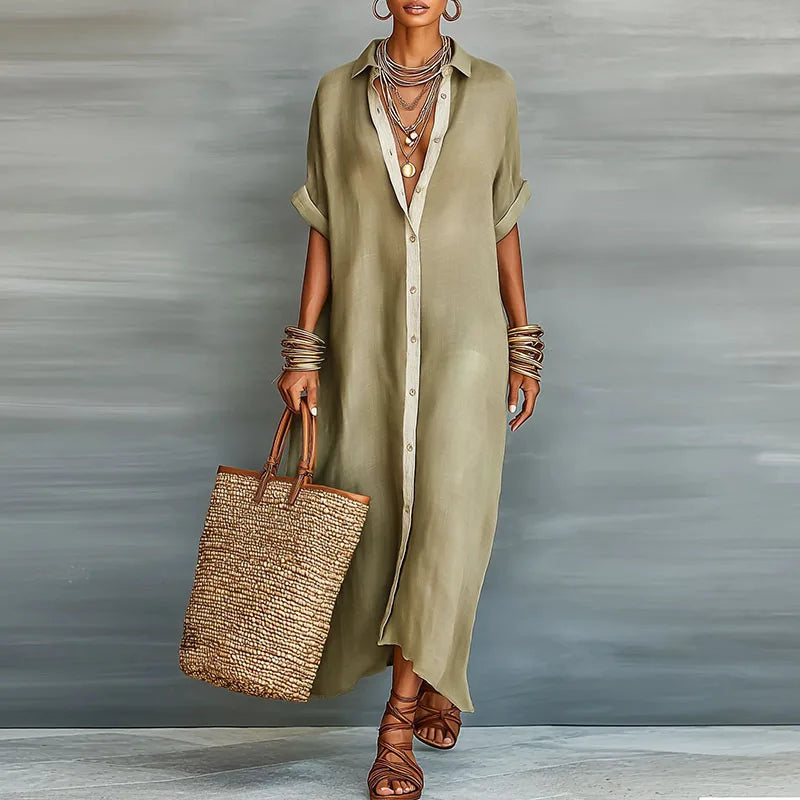 Gemma | Women's Linen Long Shirt Sundress-Omni Prime Goods