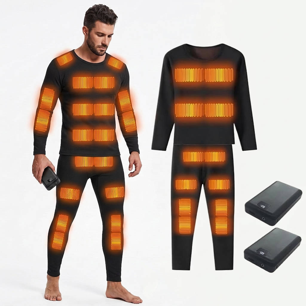 Men's Heated Thermal Underwear Set with 2PCS Batteries for Outdoors