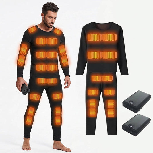 Men's Heated Thermal Underwear Set with 2PCS Batteries for Outdoors