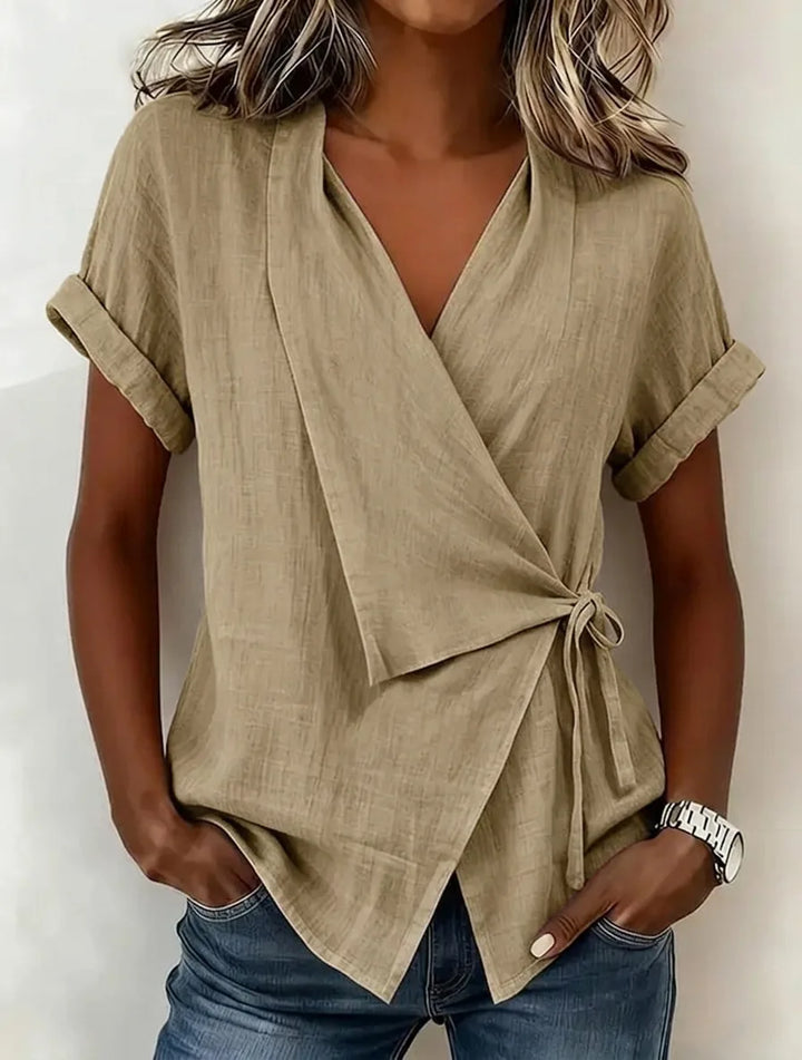 Gisselle | Women's Asymmetrical Wrap Blouse-Omni Prime Goods