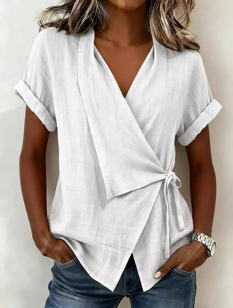 Gisselle | Women's Asymmetrical Wrap Blouse-Omni Prime Goods