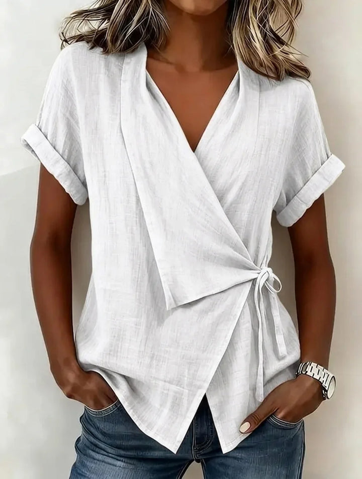 Gisselle | Women's Asymmetrical Wrap Blouse-Omni Prime Goods