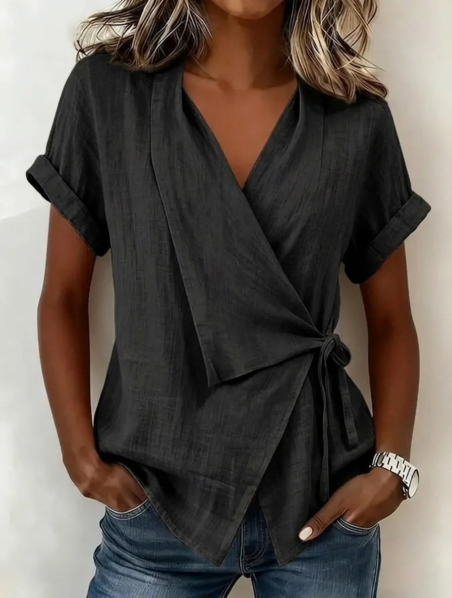 Gisselle | Women's Asymmetrical Wrap Blouse-Omni Prime Goods