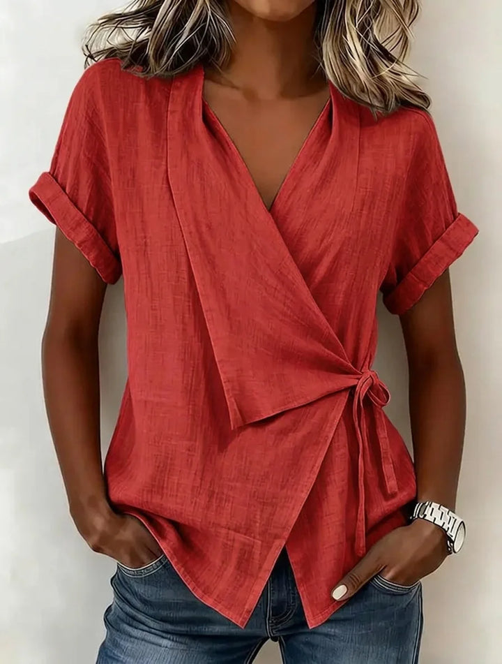 Gisselle | Women's Asymmetrical Wrap Blouse-Omni Prime Goods