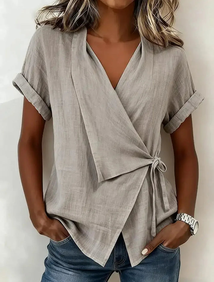 Gisselle | Women's Asymmetrical Wrap Blouse-Omni Prime Goods
