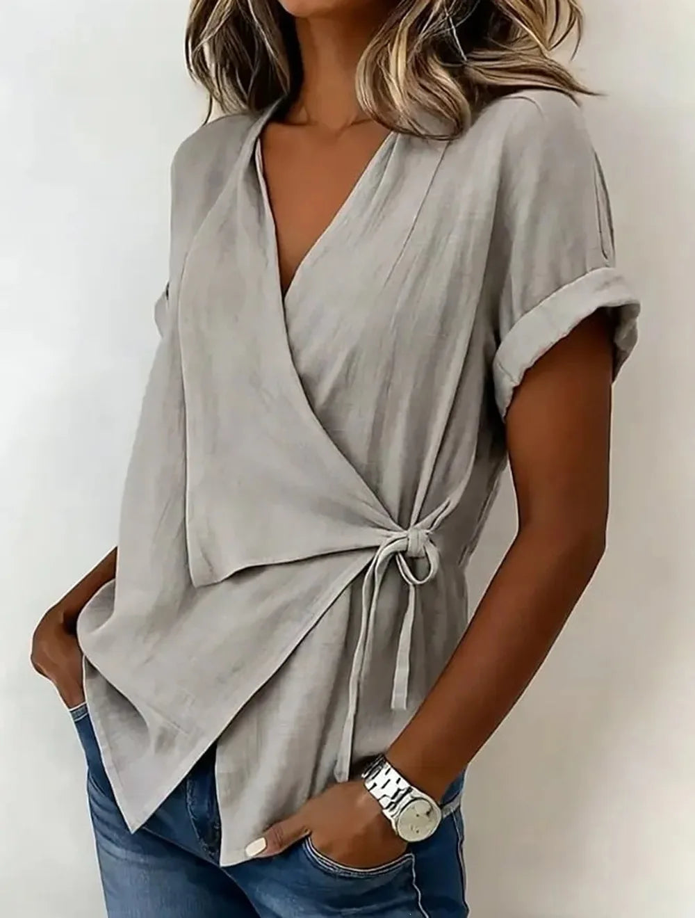 Gisselle | Women's Asymmetrical Wrap Blouse-Omni Prime Goods
