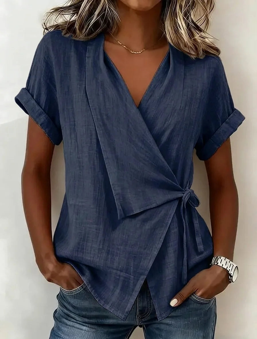 Gisselle | Women's Asymmetrical Wrap Blouse-Omni Prime Goods