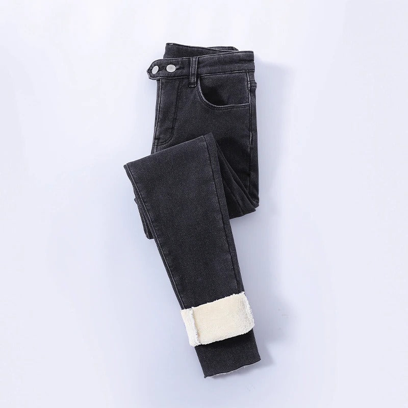 Lined Women's High Waist Winter Jeans
