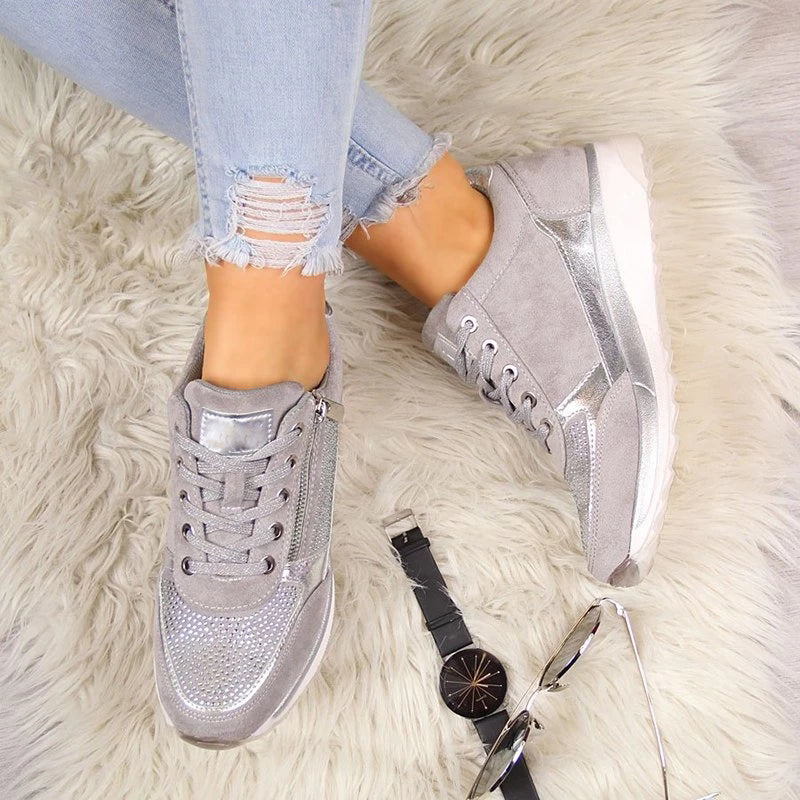Brianna | Stylish Lace-Up Women's Sneakers with Side Zipper | Wedge Heel