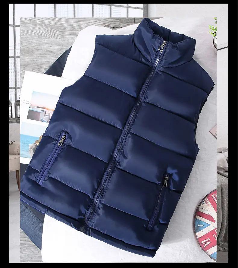 Men's Casual Warm Slim Puffer Vest - Stand Collar, Lightweight Design