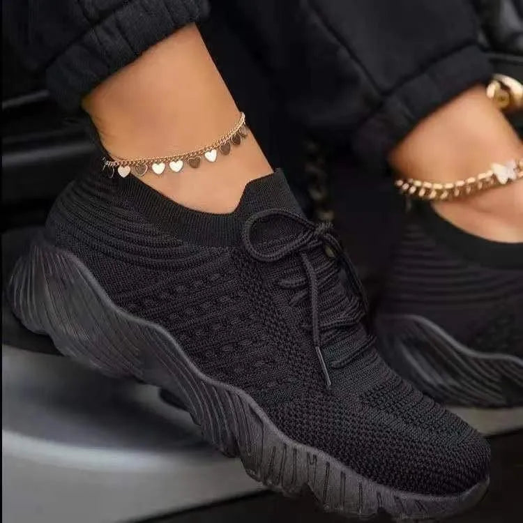 Nisha | Stylish Knit Lace-Up Sneakers for Women | Casual Footwear