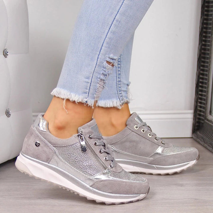 Brianna | Stylish Lace-Up Women's Sneakers with Side Zipper | Wedge Heel