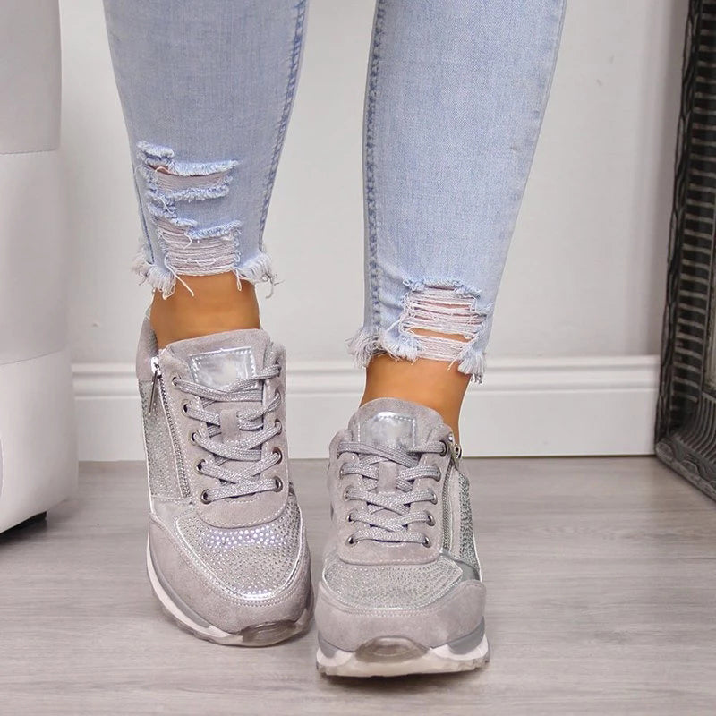 Brianna | Stylish Lace-Up Women's Sneakers with Side Zipper | Wedge Heel