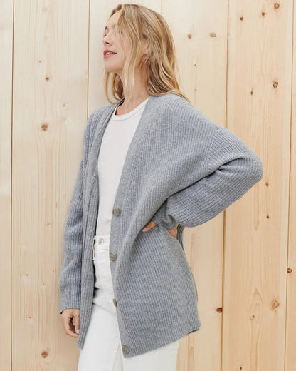 Women's Oversized Ribbed Knit Cardigan with V-Neck Button Front