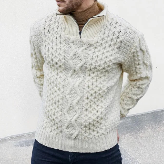 Men's Knitted Premium Sweater with Half-Zip Collar