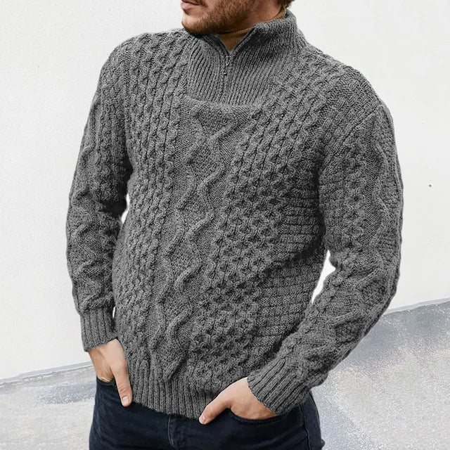 Men's Knitted Premium Sweater with Half-Zip Collar
