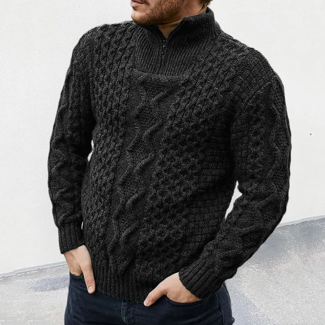 Men's Knitted Premium Sweater with Half-Zip Collar