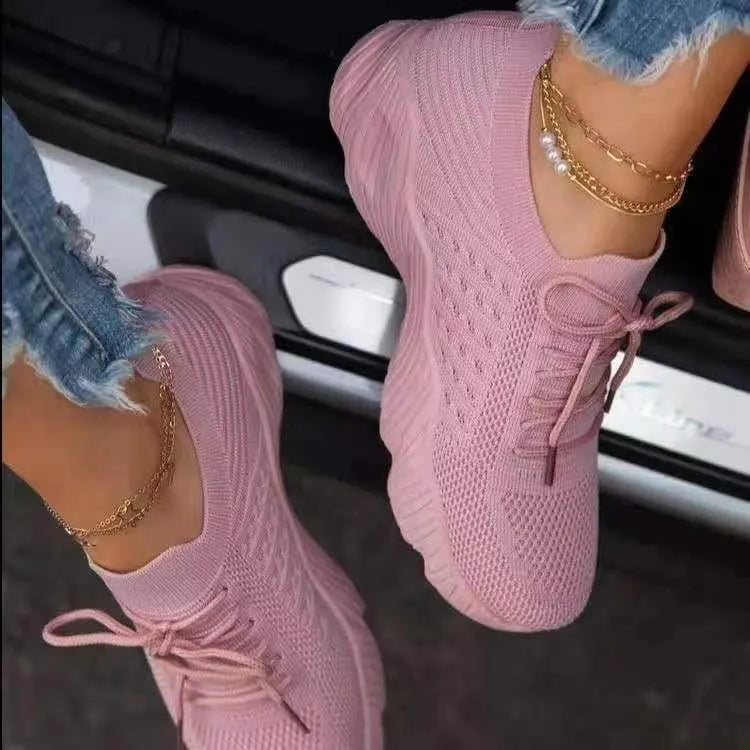 Nisha | Stylish Knit Lace-Up Sneakers for Women | Casual Footwear