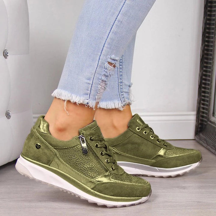 Brianna | Stylish Lace-Up Women's Sneakers with Side Zipper | Wedge Heel