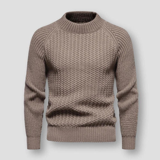 Men's Waffle Knit Sweater with Globe Pattern and Soft Warmth