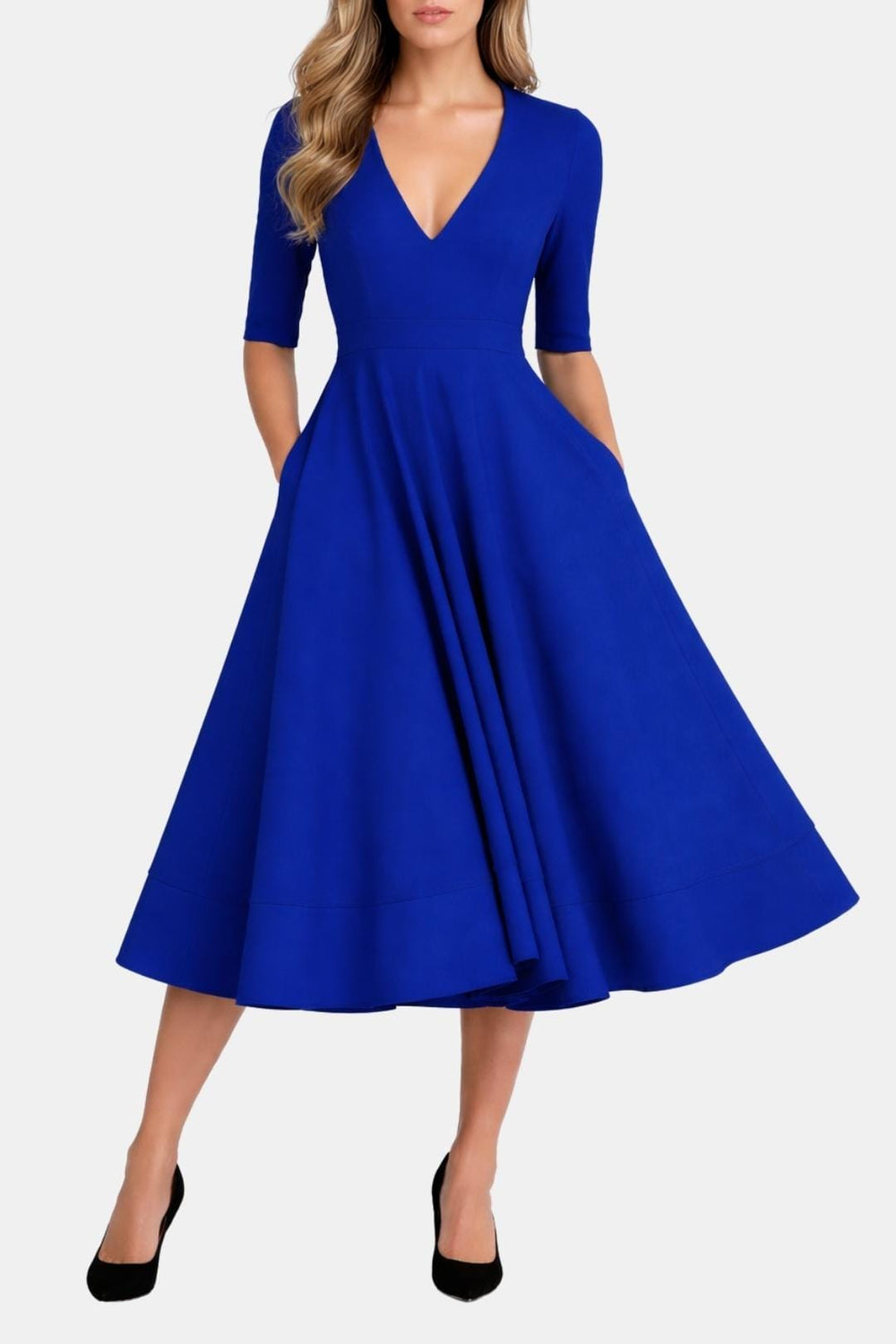 Irene | Women's V-Neck A-Line Midi Dress for Elegant Style-Omni Prime Goods