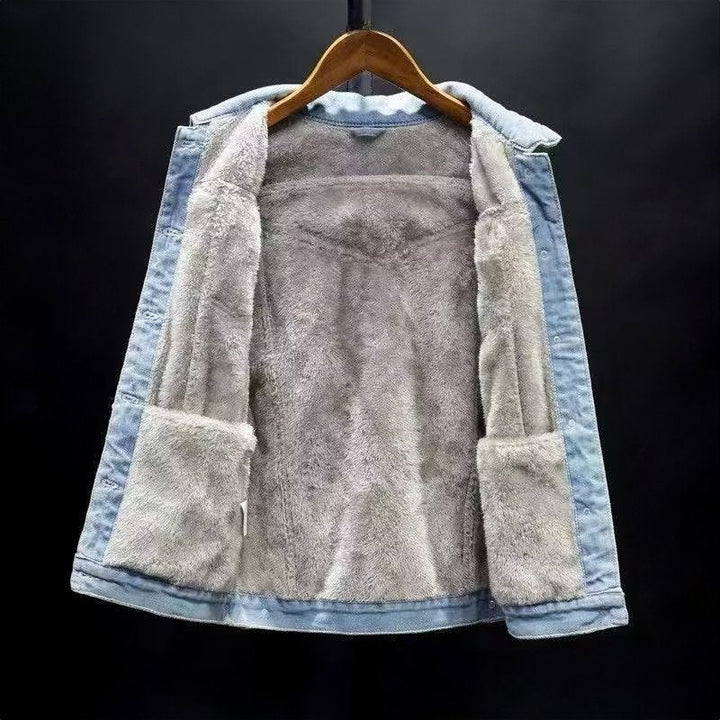 Men's Padded Denim Jacket with Cozy Fleece Lining
