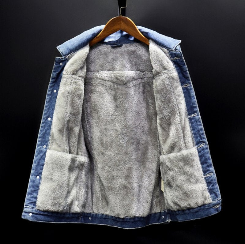 Men's Padded Denim Jacket with Cozy Fleece Lining
