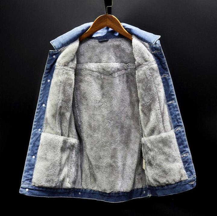 Men's Padded Denim Jacket with Cozy Fleece Lining