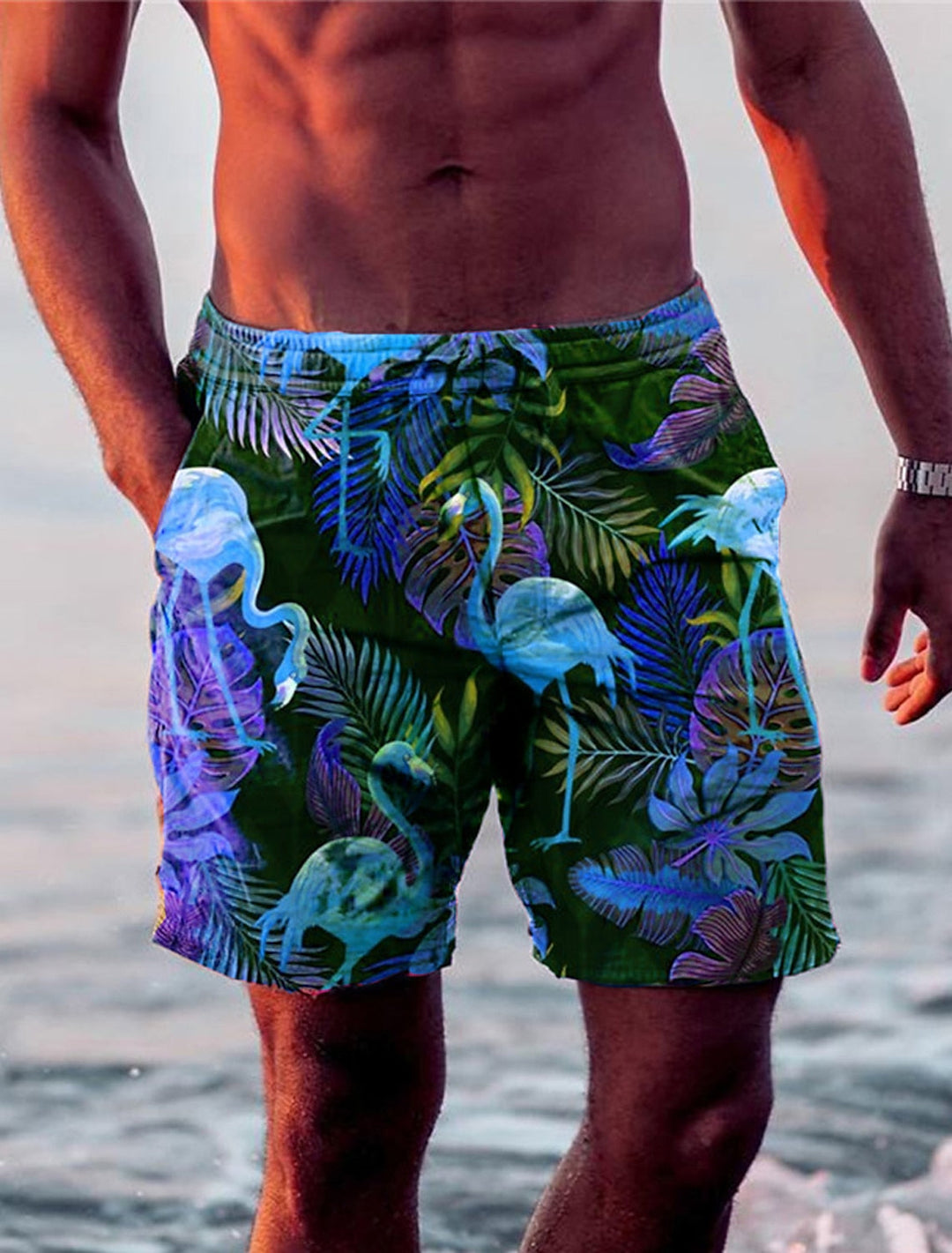 Jake | Men's Swim Shorts with Flamingo Design-Omni Prime Goods