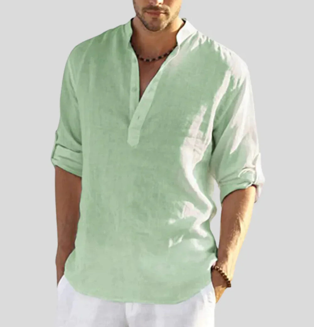 James | Men's Elegant Linen Collar Shirt-Omni Prime Goods