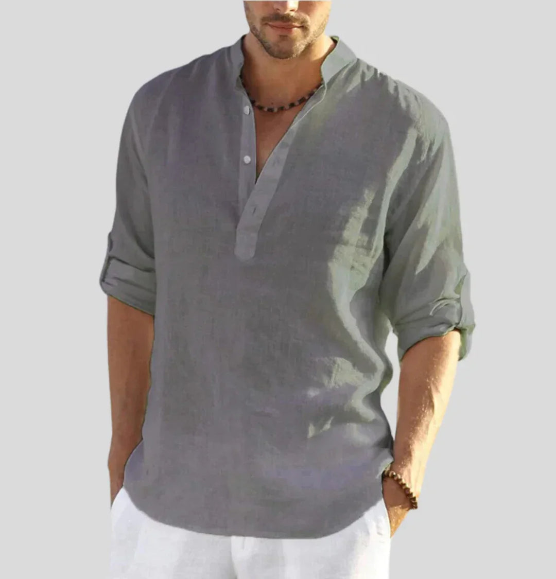 James | Men's Elegant Linen Collar Shirt-Omni Prime Goods