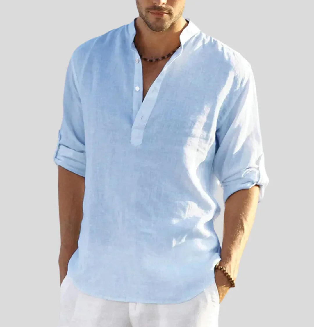 James | Men's Elegant Linen Collar Shirt-Omni Prime Goods