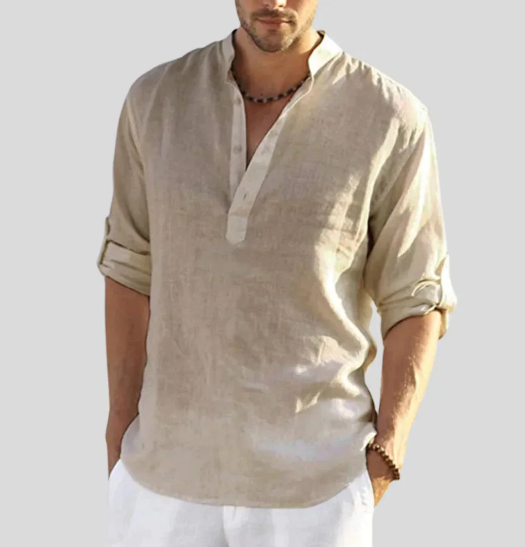 James | Men's Elegant Linen Collar Shirt-Omni Prime Goods