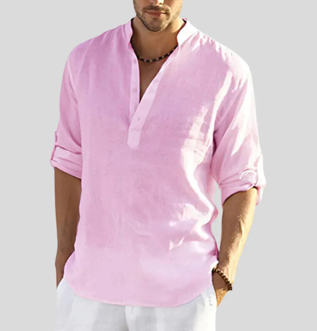 James | Men's Elegant Linen Collar Shirt-Omni Prime Goods