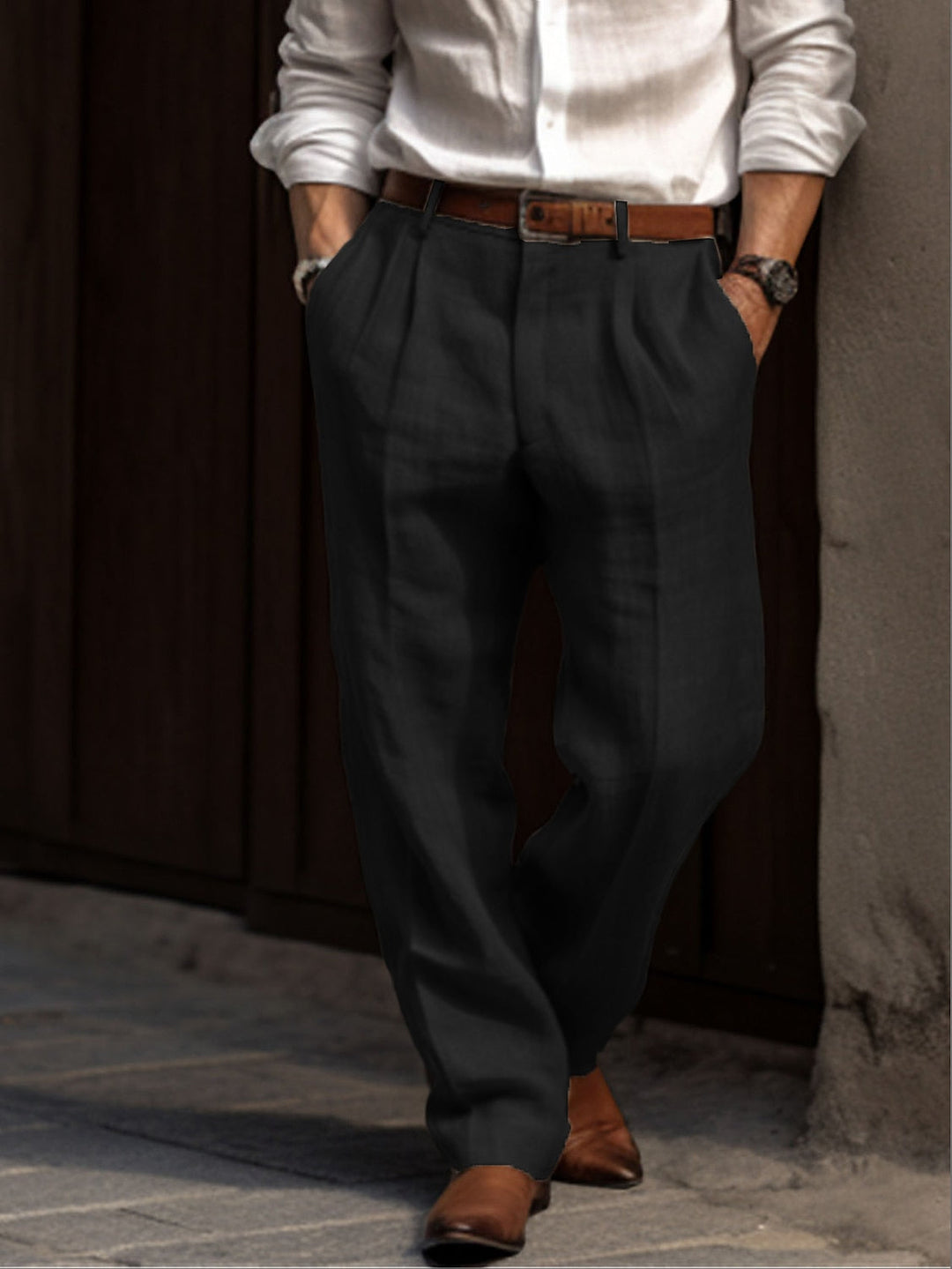 James | Men's Pleated Linen Trousers-Omni Prime Goods