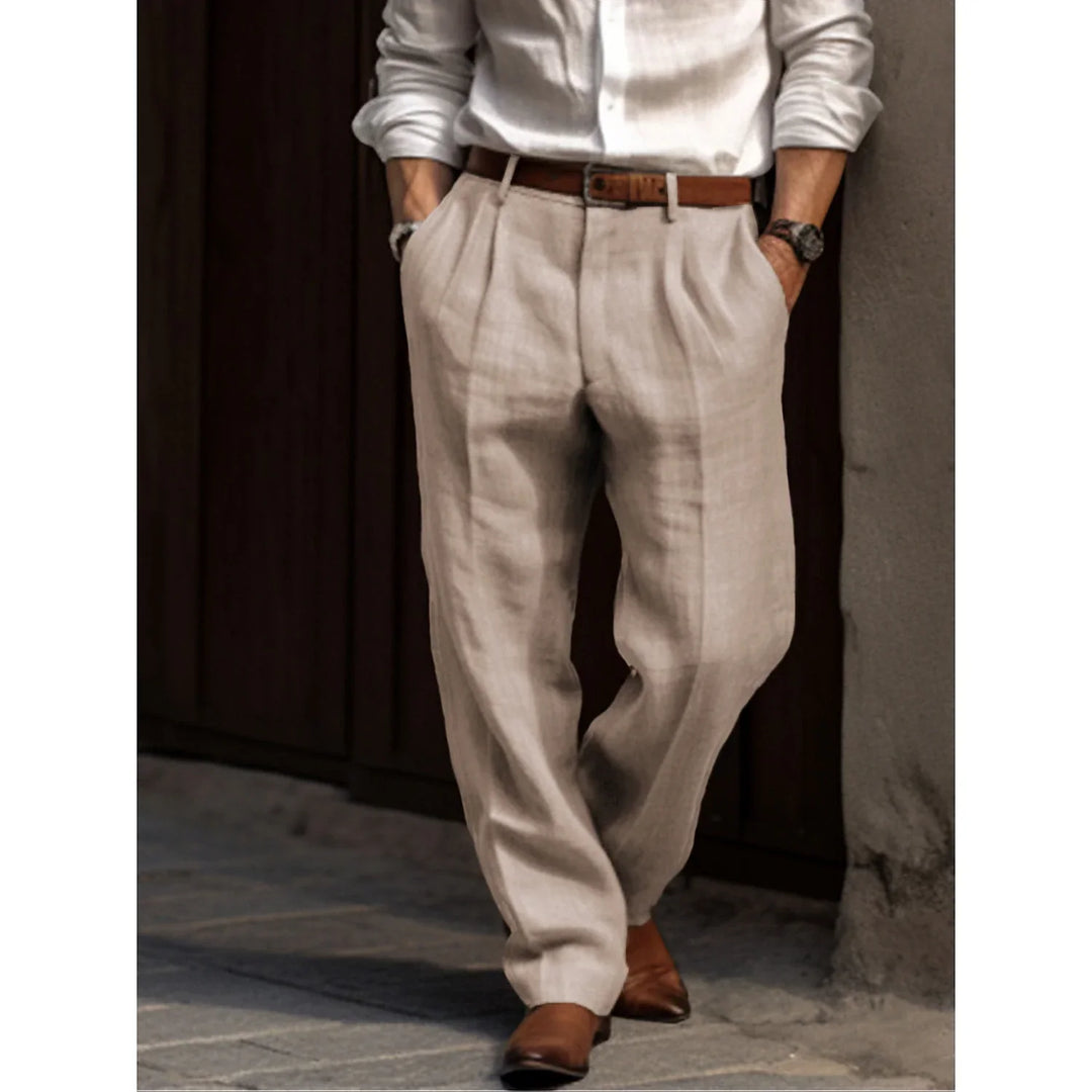 James | Men's Pleated Linen Trousers-Omni Prime Goods