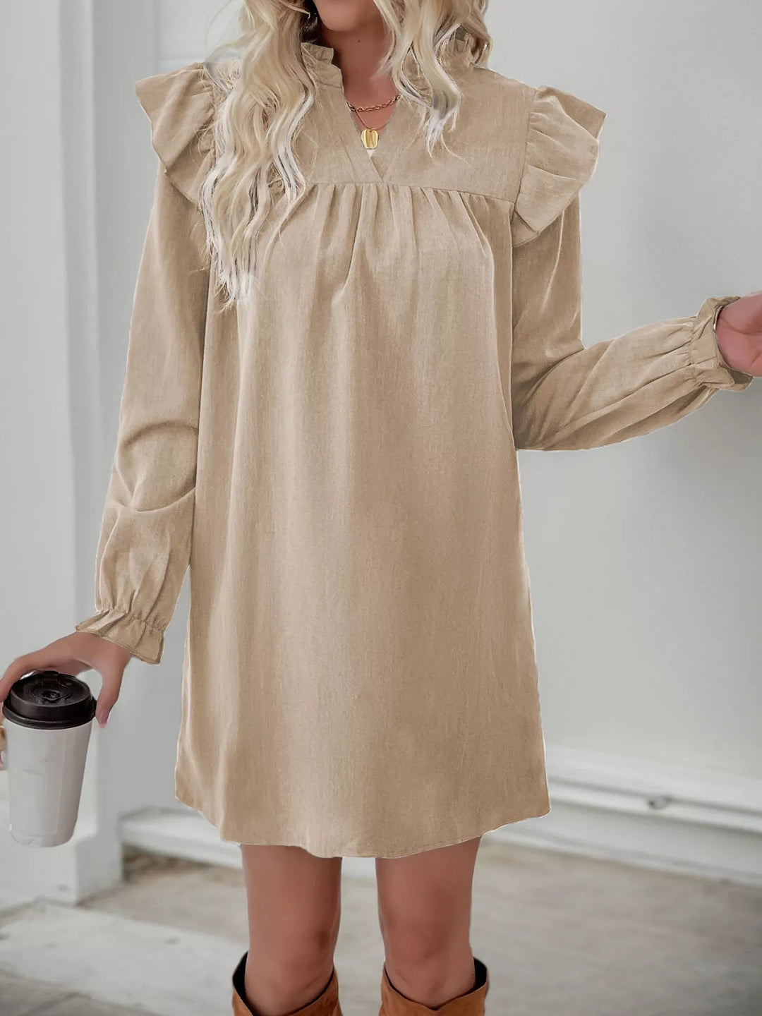 Jillian | Women's Ruffle Mini Dress with Long Sleeves-Omni Prime Goods