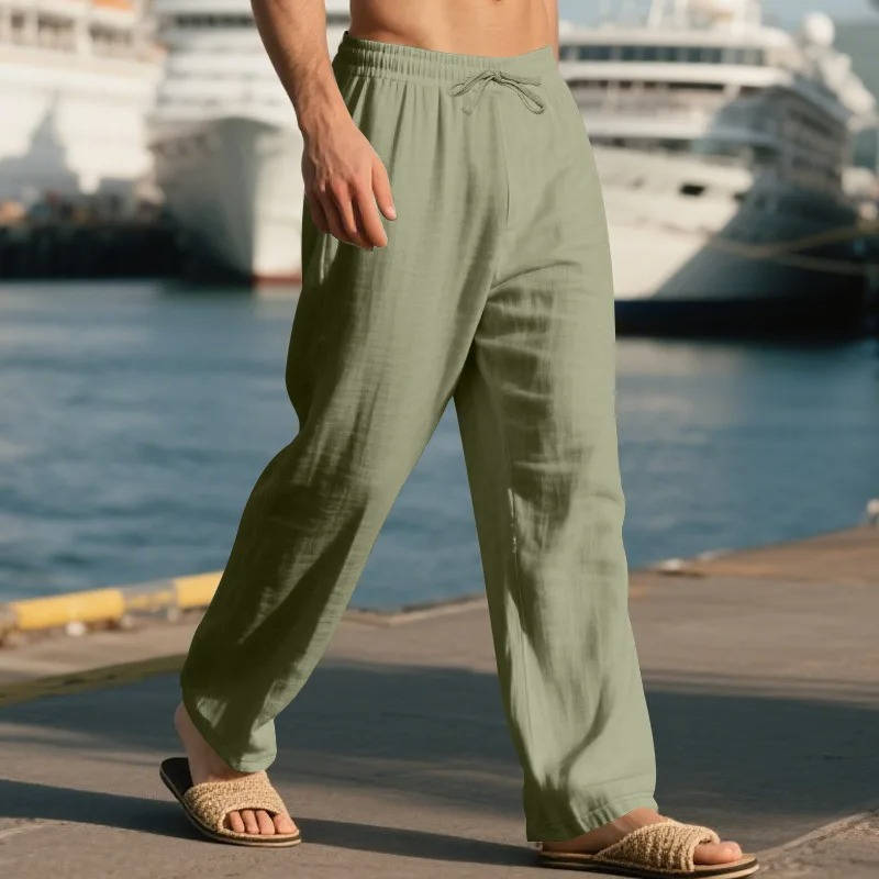 John | Men's Casual Linen Straight Leg Pants, Breathable & Comfortable-Omni Prime Goods