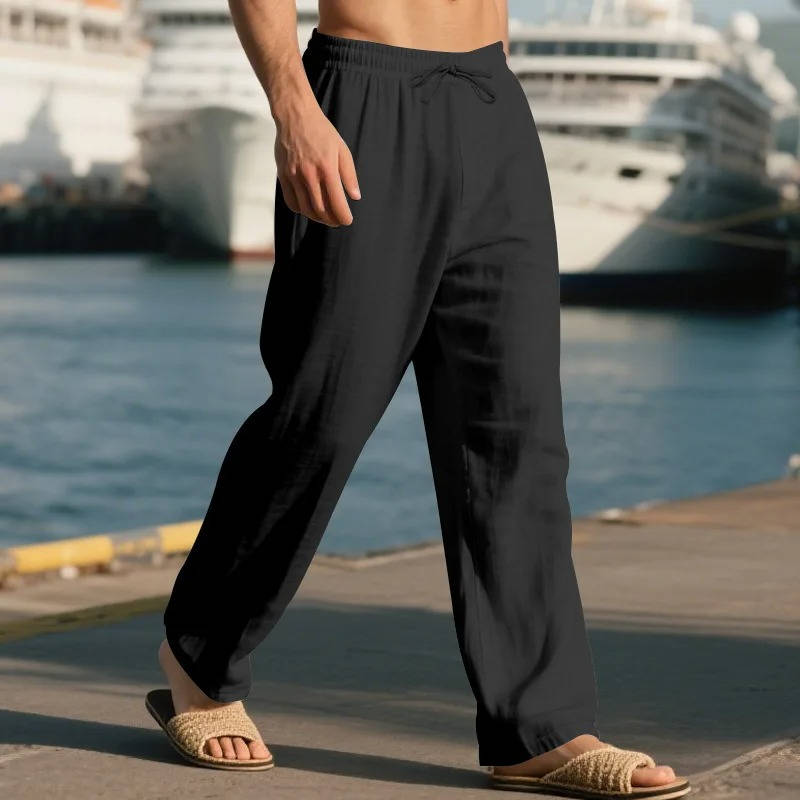 John | Men's Casual Linen Straight Leg Pants, Breathable & Comfortable-Omni Prime Goods