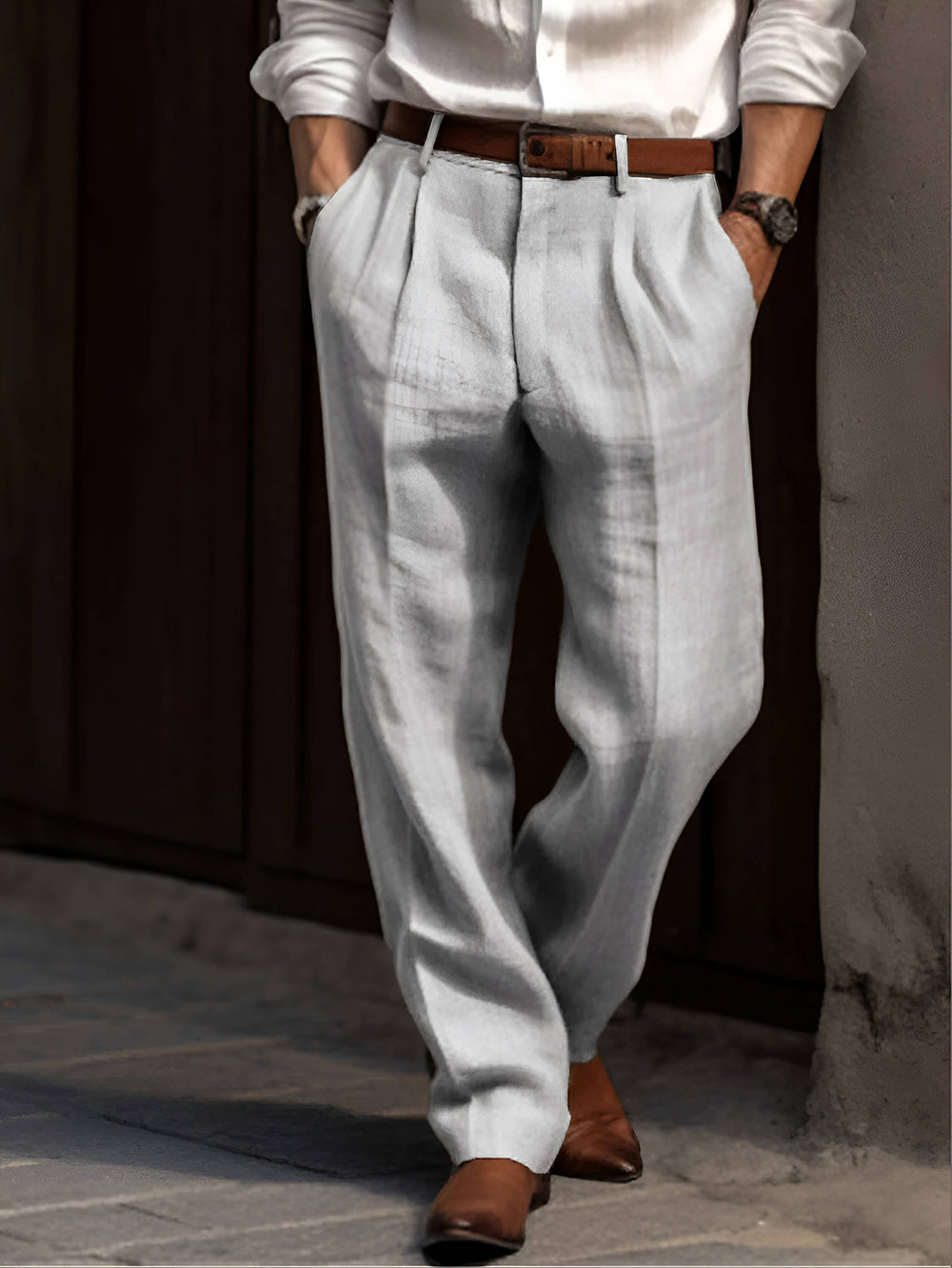 John | Men's Classic Pleated Linen Trousers-Omni Prime Goods