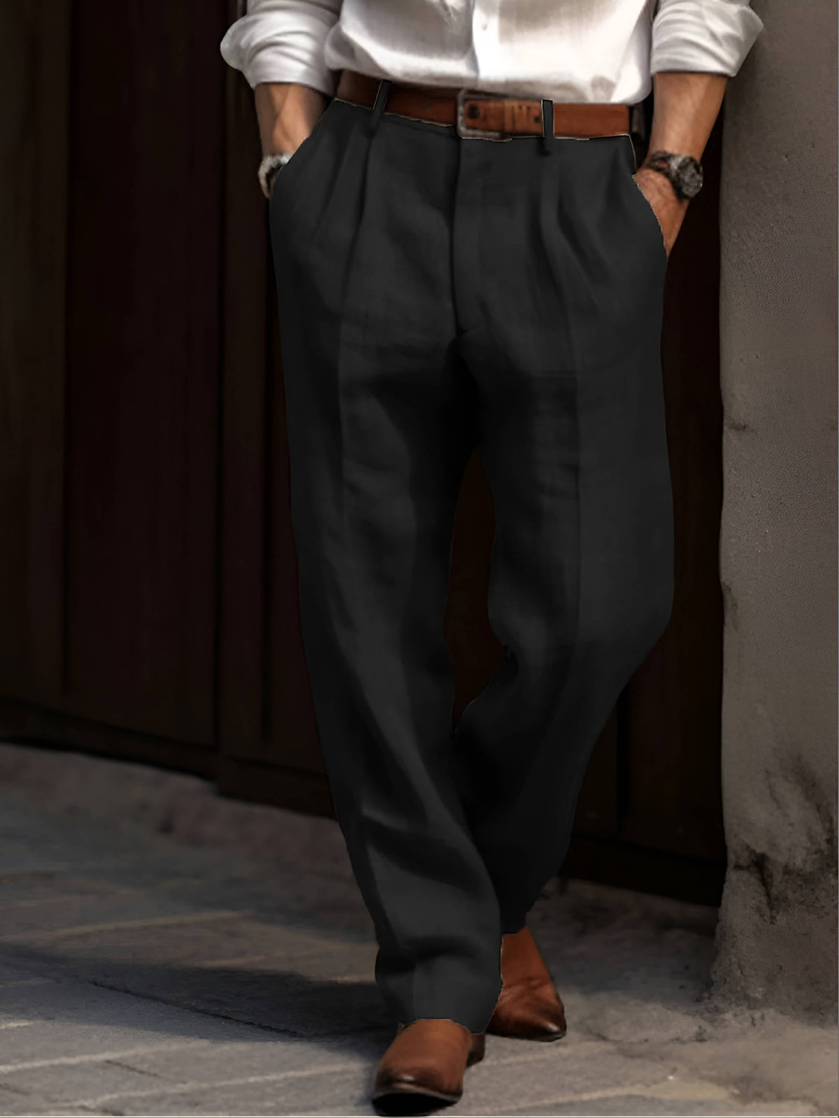 John | Men's Classic Pleated Linen Trousers-Omni Prime Goods