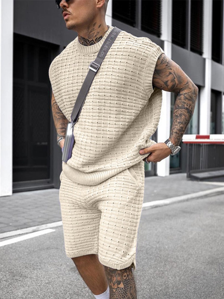 John | Men's High-Quality Knitted Leisure Set for Summer-Omni Prime Goods