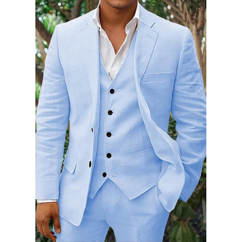 John | Men's Three-Piece Linen Blazer, Vest, and Pants Set-Omni Prime Goods