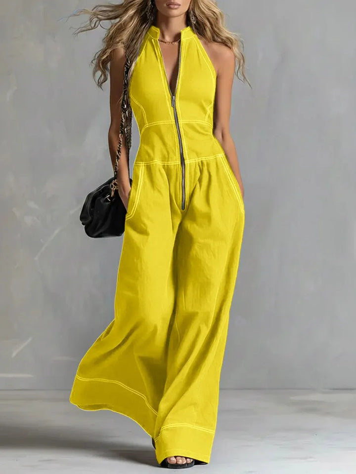 Kaia | Women's Zip Front Wide Leg Jumpsuit-Omni Prime Goods
